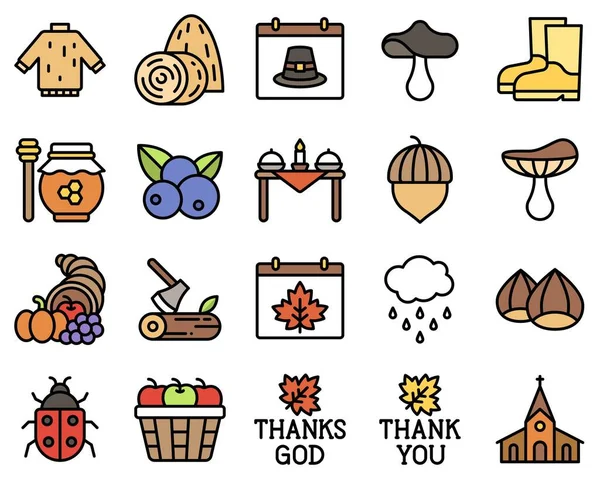 Thanksgiving Gerelateerde Gevulde Pictogram Set Vectorillstratie — Stockvector