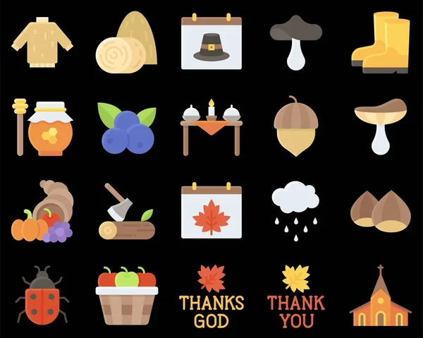 Thanksgiving Gerelateerde Platte Pictogram Set Vector Illstratie — Stockvector
