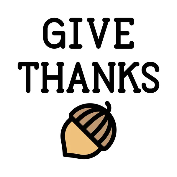 Acorn Avec Donner Icône Texte Remerciement Illustration Vectorielle Liée Thanksgiving — Image vectorielle