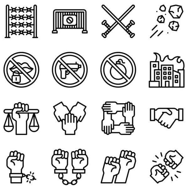 Protest Related Line Icon Set Vector Illustration — 스톡 벡터