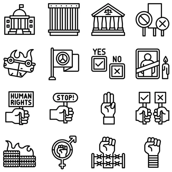Protest Related Line Icon Set Vector Illustration — 스톡 벡터