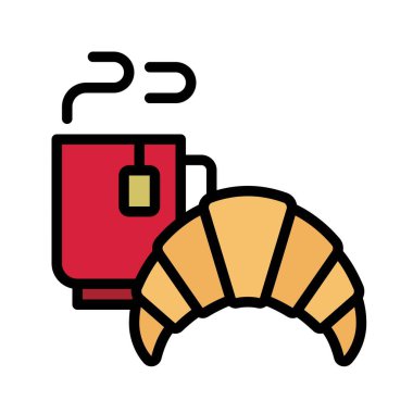 Kruvasan ve Kahve ikonu, Noel yemeği ve içecek vektör illüstrasyonu