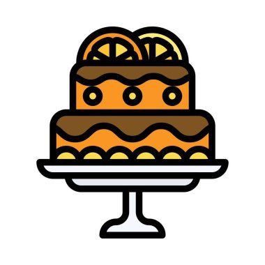 Çikolatalı turuncu pasta ikonu, Noel yemeği ve vektör çizimi