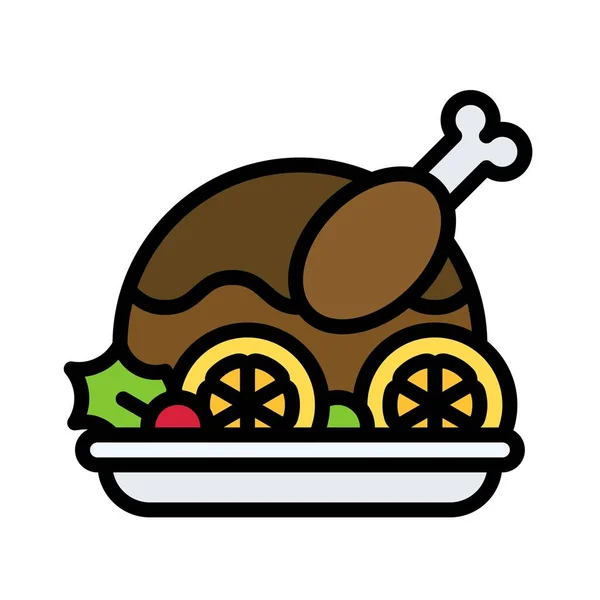 Roasted Turkey Icon Christmas Food Drink Vector Illustration — Stock Vector