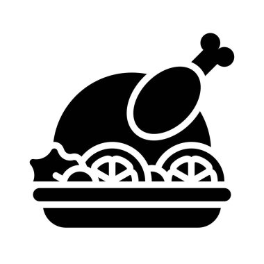 Kızarmış hindi ikonu, Noel yemeği ve vektör illüstrasyonu.