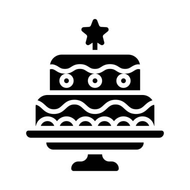 Noel pastası ikonu, Noel yemeği ve vektör illüstrasyonu