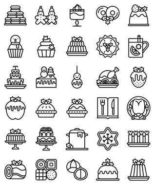 Noel yemeği ve içecek çizgisi simgesi 2, vektör illüstrasyonu