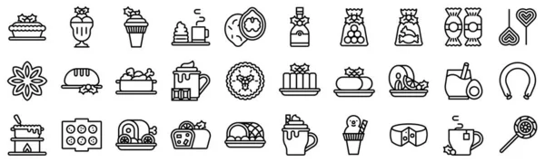 Weihnachtsspeisen Und Getränke Linie Icon Set Vektorillustration — Stockvektor