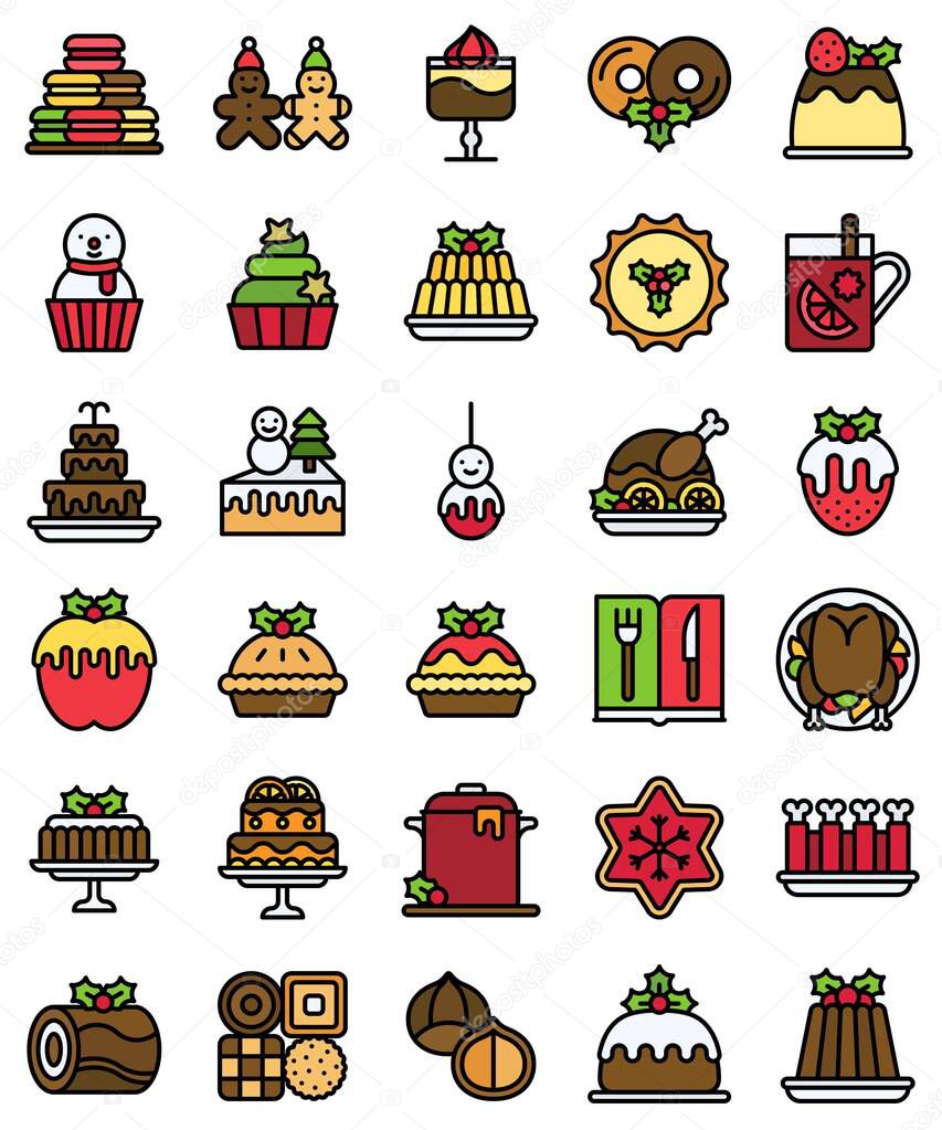 Christmas food and drinks filled icon set 2, vector illustration