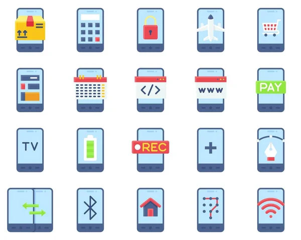 Mobile Application Icon Set Flat Stye Vector Illstration — Stock Vector