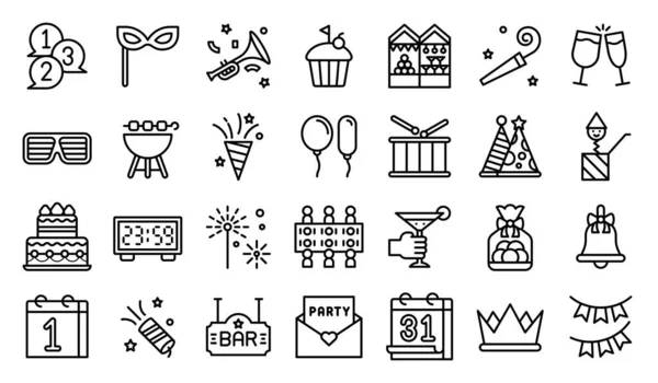 New Year Party Elements Line Icon Set Vector Illustration — 스톡 벡터