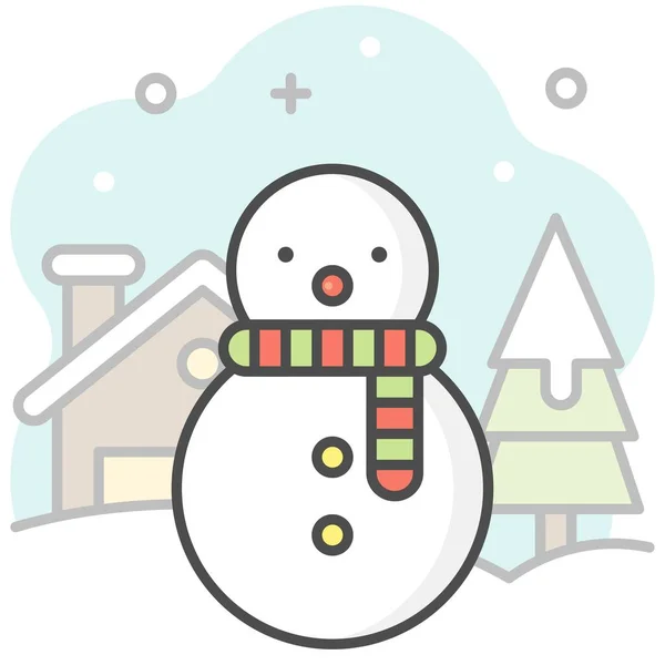 Muñeco Nieve Con Icono Fondo Ilustración Vector Estilo Lleno — Vector de stock