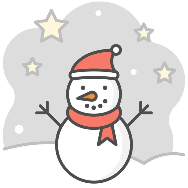 Muñeco Nieve Con Icono Fondo Ilustración Vector Estilo Lleno — Vector de stock