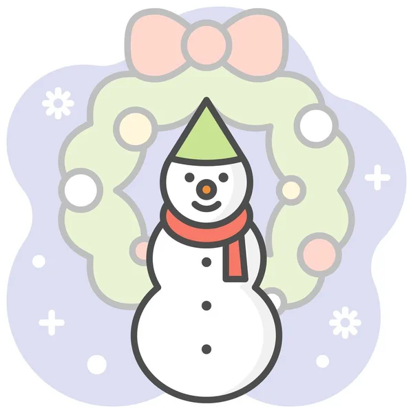 Muñeco Nieve Con Icono Fondo Ilustración Vector Estilo Lleno — Vector de stock