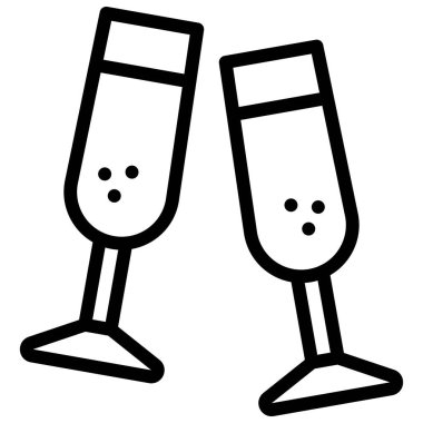 Şampanya ikonu, doğum günü ve partiyle ilgili vektör illüstrasyonuna tezahürat yaptı