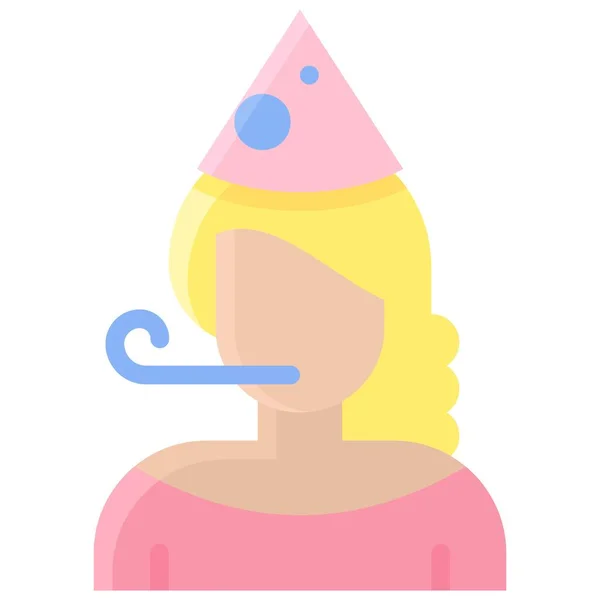 Mujer Con Icono Del Sombrero Fiesta Cumpleaños Ilustración Vectorial Relacionada — Archivo Imágenes Vectoriales