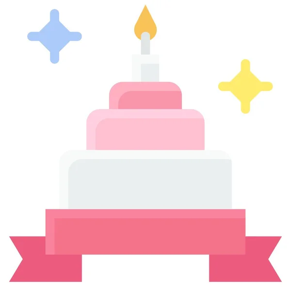 带有Ribbon横幅图标 生日和与派对相关的矢量图解的蛋糕 — 图库矢量图片