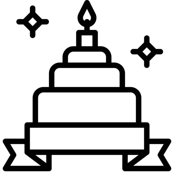Торт Иконкой Баннера Ленты День Рождения Связанные Вечеринкой Векторные Иллюстрации — стоковый вектор