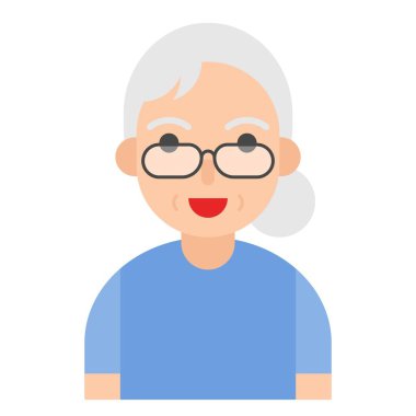 Yaşlı Kadın avatar simgesi, düz biçim vektör illüstrasyonu