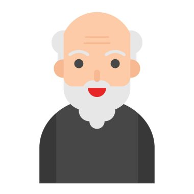 Yaşlı Adam avatar simgesi, düz biçim vektör illüstrasyonu