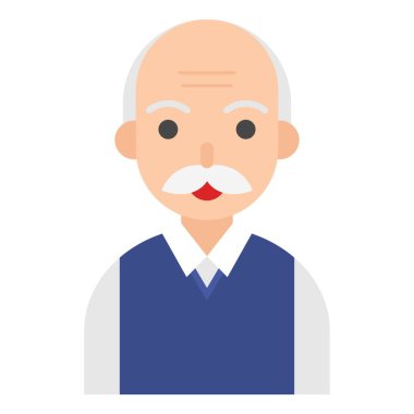 Yaşlı Adam avatar simgesi, düz biçim vektör illüstrasyonu