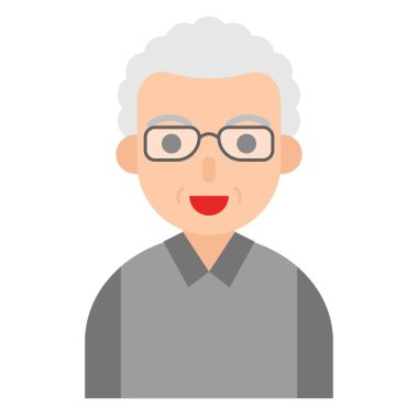 Yaşlı Adam avatar simgesi, düz biçim vektör illüstrasyonu