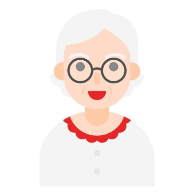 Yaşlı Kadın avatar simgesi, düz biçim vektör illüstrasyonu