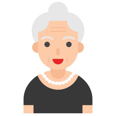 Yaşlı Kadın avatar simgesi, düz biçim vektör illüstrasyonu