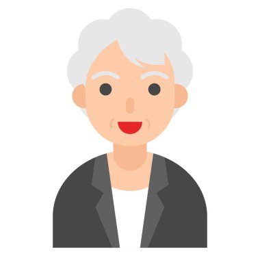 Yaşlı Kadın avatar simgesi, düz biçim vektör illüstrasyonu