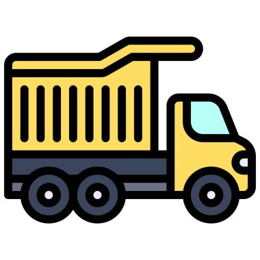 Çöp kamyonu simgesi, ulaşım bağlantılı vektör illüstrasyonu