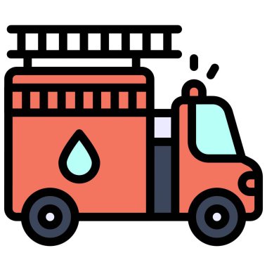 İtfaiye aracı simgesi, ulaşım bağlantılı vektör illüstrasyonu