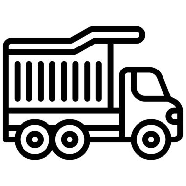 Çöp kamyonu simgesi, ulaşım bağlantılı vektör illüstrasyonu