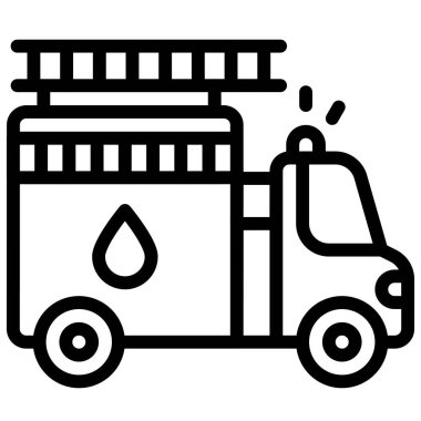 İtfaiye aracı simgesi, ulaşım bağlantılı vektör illüstrasyonu