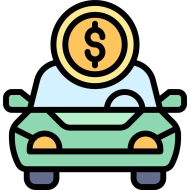 Bozuk para simgesine sahip araba, park alanına bağlı vektör illüstrasyonu