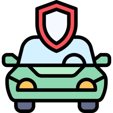 Shield simgesine sahip araba, park alanı bağlantılı vektör illüstrasyonu