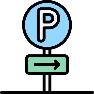 Yön belirten park yeri simgesi, park alanı ile ilgili vektör illüstrasyonu