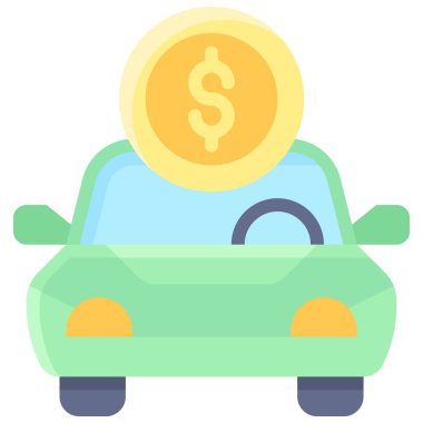 Bozuk para simgesine sahip araba, park alanına bağlı vektör illüstrasyonu