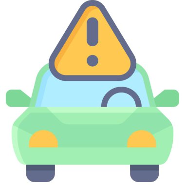 Uyarı işareti simgesi olan araba, park alanı ile ilgili vektör illüstrasyonu