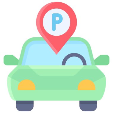 Park yeri simgesi olan araba, park yeri illüstrasyonuyla ilgili.