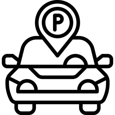 Park yeri simgesi olan araba, park yeri illüstrasyonuyla ilgili.