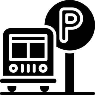 Otobüs park simgesi, otoparkla ilgili vektör illüstrasyonu