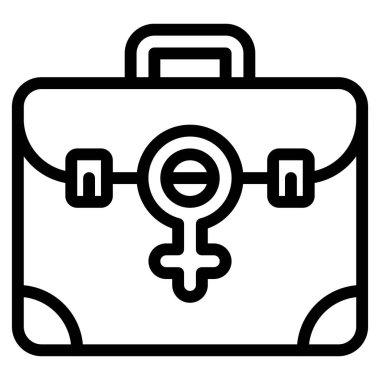 Kadın cinsiyet sembolü simgesi olan evrak çantası, feminizmle ilgili vektör illüstrasyonu