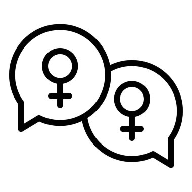 Kadın cinsiyet sembolü simgesi olan konuşma balonu, feminizmle ilgili vektör illüstrasyonu