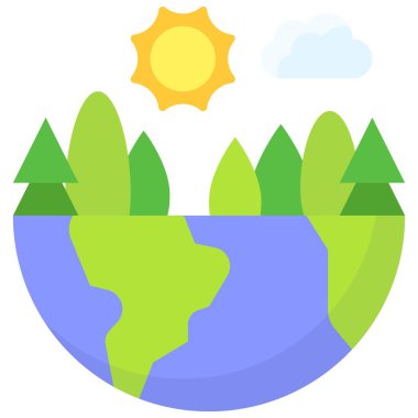 Dünyanın yarısı simgesindeki orman, Dünya Günü ile ilgili vektör illüstrasyonu