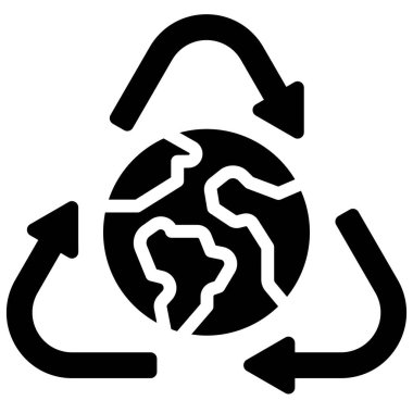 Dünya ikonu etrafındaki geri dönüşüm sembolü, Dünya Günü ile ilgili vektör çizimi