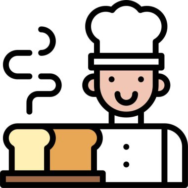 Somun ekmek ikonu, fırın ve fırınla ilgili vektör illüstrasyonlu aşçı