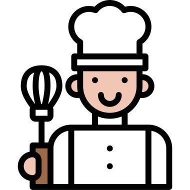 Whisk simgesi, fırın ve fırınla ilgili vektör illüstrasyonuna sahip şef