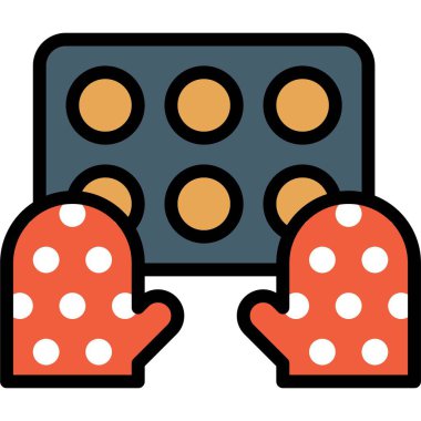 Fırın eldiveni simgesi, fırın ve fırınla ilgili vektör çizimi