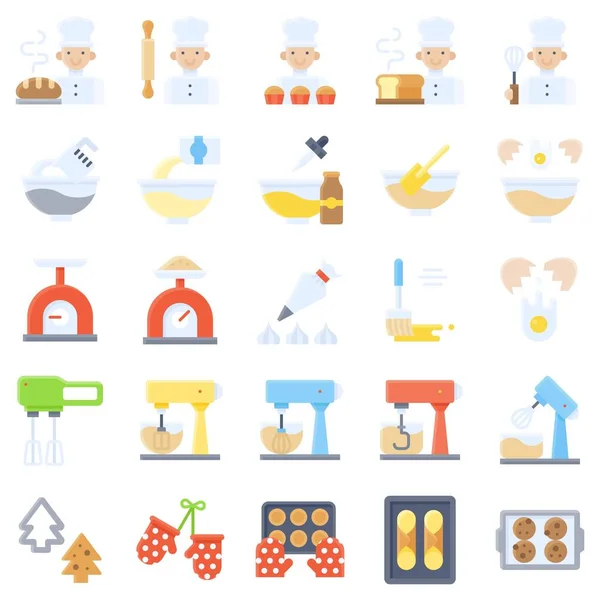 Bakery Baking Related Icon Set Flat Style — Stock Vector