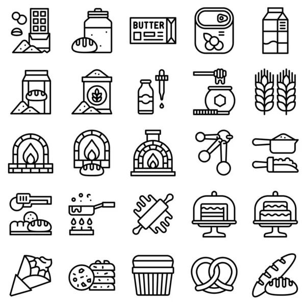 Conjunto Iconos Relacionados Con Panadería Panadería Estilo Línea — Vector de stock